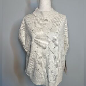 NWT Sz S Naadam argyle print cream white knit crew neck sweater cashmere blend